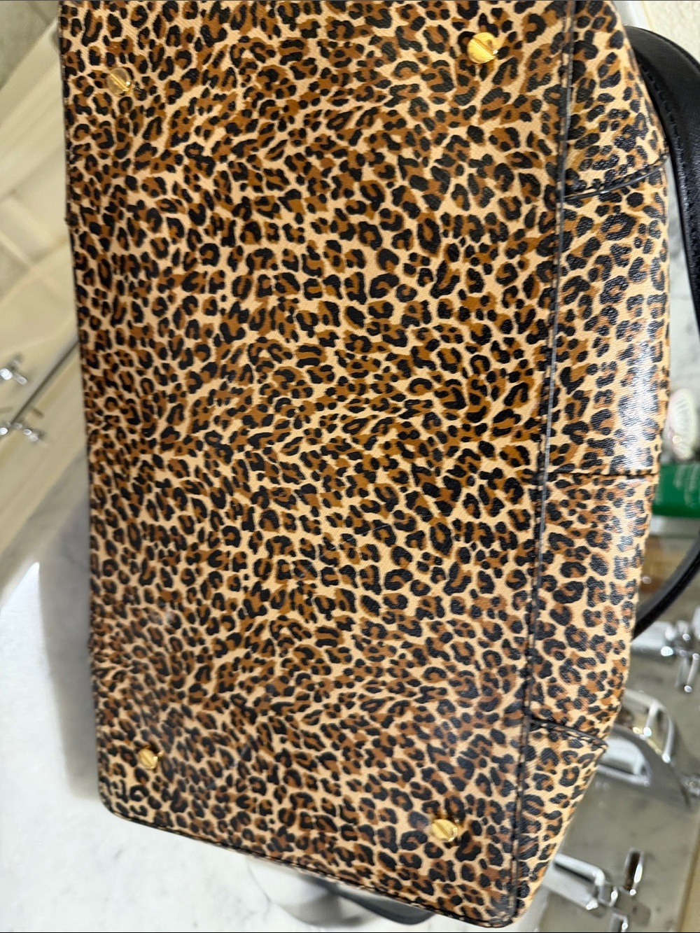 Tory Burch Leopard Print Satchel with Black Handles and Gold Logo - Picture 7 of 7
